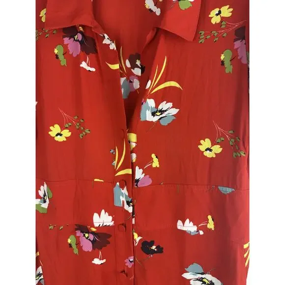 *Flawed* CAbi Afternoon Dress Floral Midi Red 6218 SS Shirt Dress Size XL Sheer - Picture 4 of 15